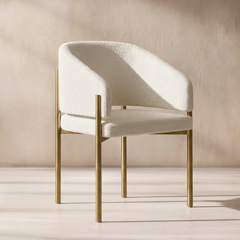 Cart Bite Dining Chair Off White & Brass Frame - Image 2